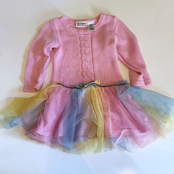 Blueberi Boulevard Baby Girls Pink Sweater Rainbow Tutu Dress Sz 3T Party Fun - Picture 1 of 4